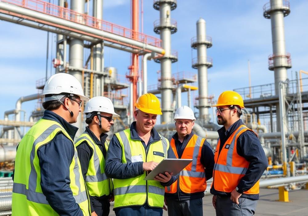 Engineers at petrochemical plant